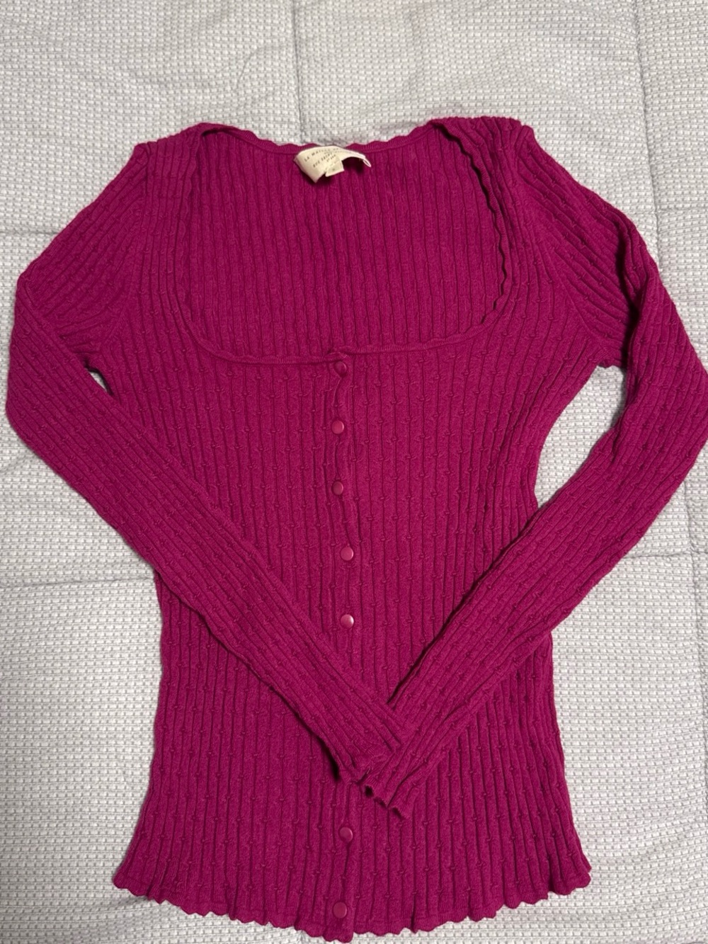 Sezane Ribbed Square-Neck Cardigan in Fuchsia Pink - Picture 2 of 4